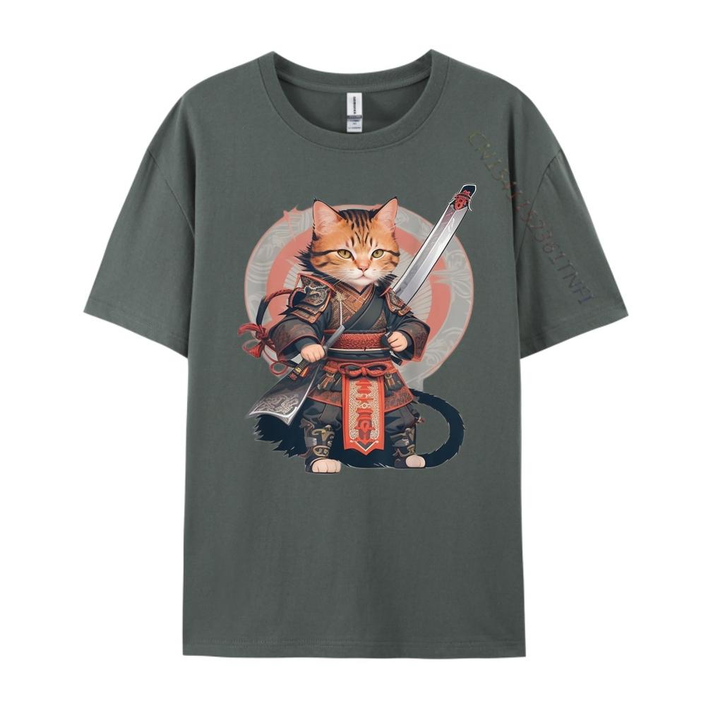 Cat Samurai Warrior Japan Ninja Samurai Cat Ready For Battle Vintage T Shirt Men Camisetas De Hombre Luxury