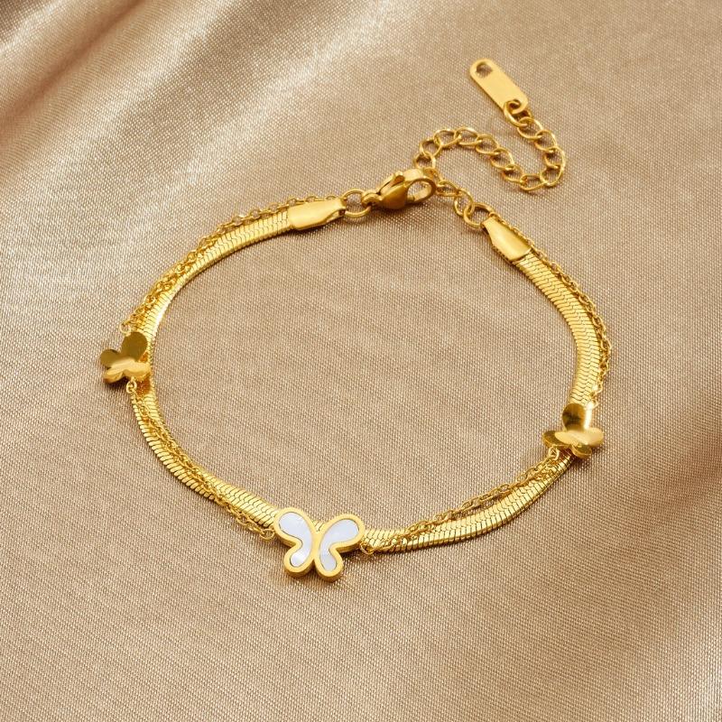 Gold Plated Stainless Steel Double Layer Butterfly Shell Bracelet
