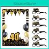 18 To 80 Years Old Birthday Black Gold Paper Glasses Photo Frame Decor Props