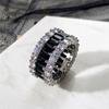 Huitan Luxury Black Promise Rings for Women Full Paved Shiny Cubic Zirconia Fashion Versatile Female Finger Ring Party Jewelry
