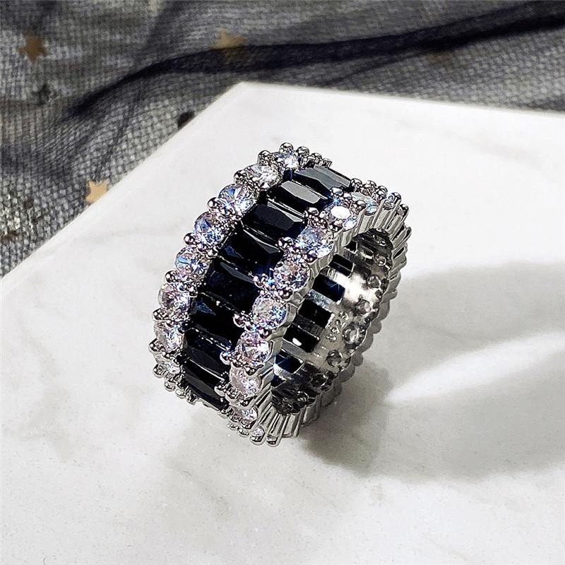 Huitan Luxury Black Promise Rings for Women Full Paved Shiny Cubic Zirconia Fashion Versatile Female Finger Ring Party Jewelry
