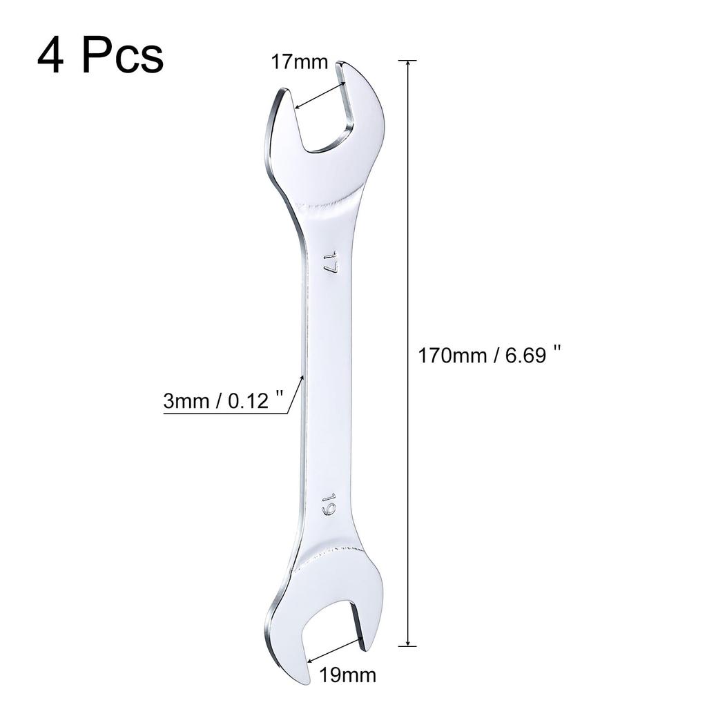 Uxcell 17mm X 19mm Metric Thin Chrome Plated Mirror High Carbon for Home Machine Pack of 4 Open-End Wrench, Finish, Polished, Steel, Repair,