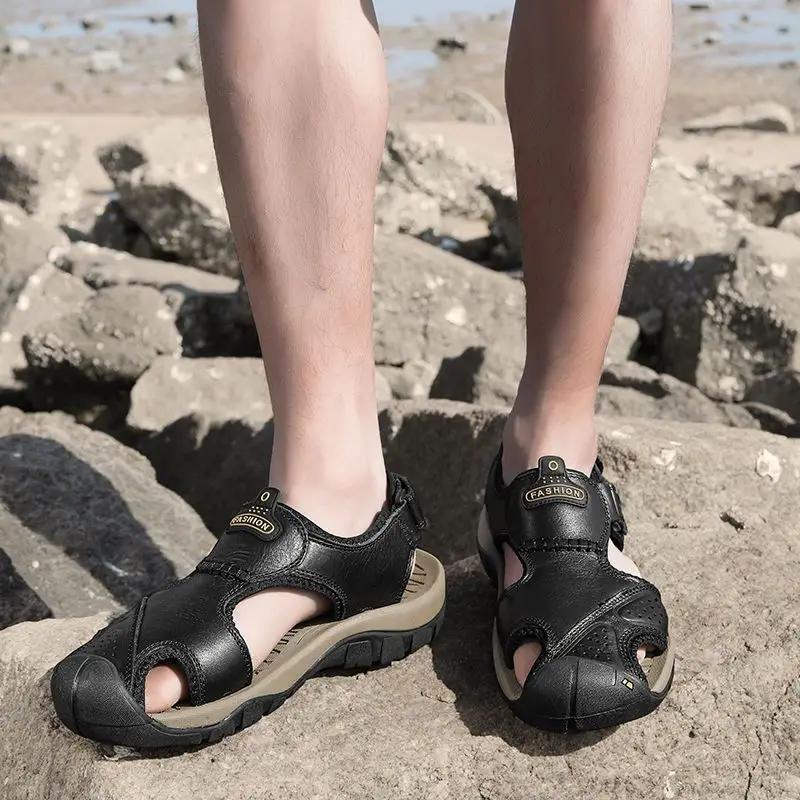 Fashion Breathable Shoes for Men Non-slip Beach Genuine Leather Adult Trend 2025 Stylish Styles Color New Summer Low Price Man Sandals