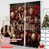 2pcs 2D Flat Printing Merry Christmas Scene Curtains Red Christmas Fabric Without Electricity Spring Perfect for Holiday Family
