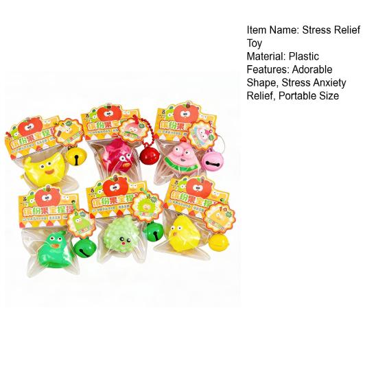 Cartoon Fruit Squeeze Toy with Bell Ball Chain Stress Relief Slow Rising Fruit Sensory Fidget Toy Keychain Pendant Party Favors