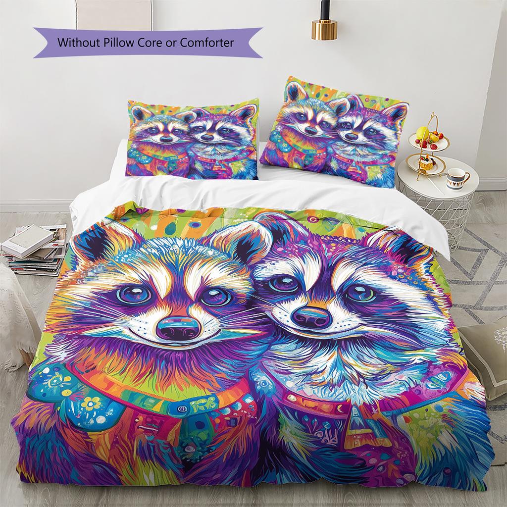 Zwei Waschbären Muster Bettwäsche Heimdekoration Geburtstagsgeschenk (1 Bettbezug + 2 Kissenbezüge, ohne Füllung)