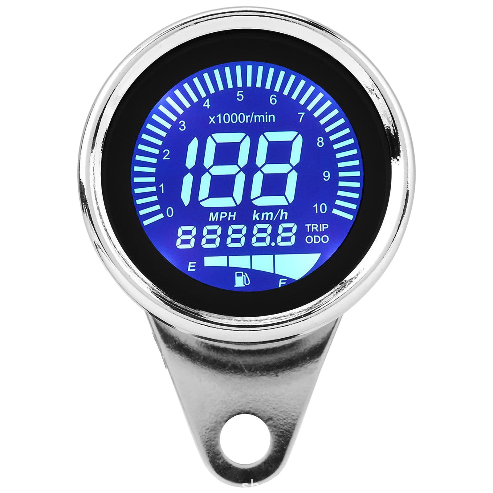 

TOMIRE Universal Digital Speed Tachometer, LED Backlight, Display, Fuel Gauge, Mileage, Odometer, 4-in-1, Integrated, 7 Colors, Silver, Silver