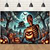 Skull and Pumpkin Night Polyester Background Fabric - Perfect for birthday parties, multi-functional background