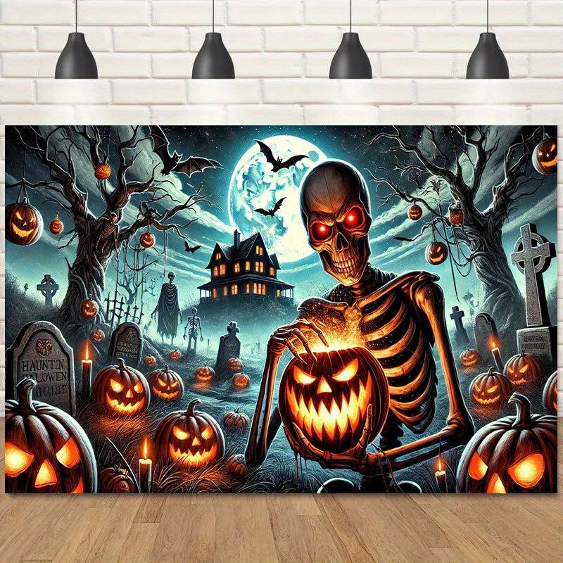 Skull and Pumpkin Night Polyester Background Fabric - Perfect for birthday parties, multi-functional background