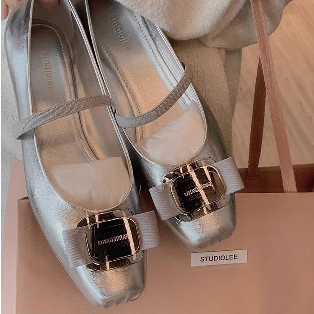 Spot second hair! Grape mother same shoes ballet style metal buckle one word with round head single shoes shallow mouth Mary Jane shoes