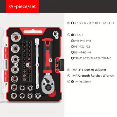 35pcs Set Screw Bit Set 1/4 Inches Ratchet Wrench And Socket Set For Home Renovation Home Maintenance