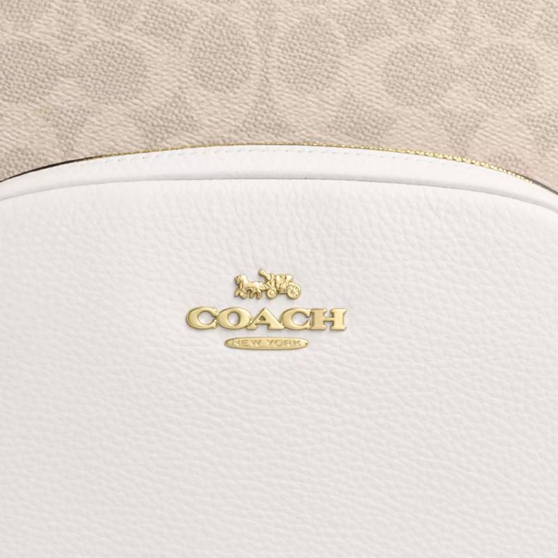 Coach Gericht 33 Logo Doppelreißverschluss Beschichtetes Canvas und Leder Rucksack Großer Damenrucksack Beige CZ175-IMXDM