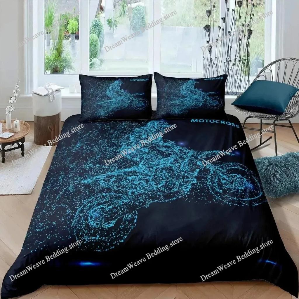 Dirt Bike Comforter Cover, Sports Biker Motocross Racing Theme Duvet Cover Set For Teen Boys Decorative Bedding Sets Luxury Gift