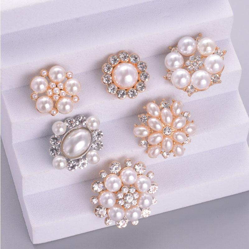 5Pcs Luxury Rhinestone Pearl Flower Shirts Buttons Fashion Bridal Wedding Dresses Decorative Buttons Sewing Apparel Accessories