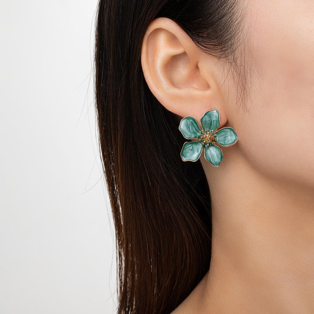 1 pair of colorful drip oil alloy earrings, elegant flower earrings for women