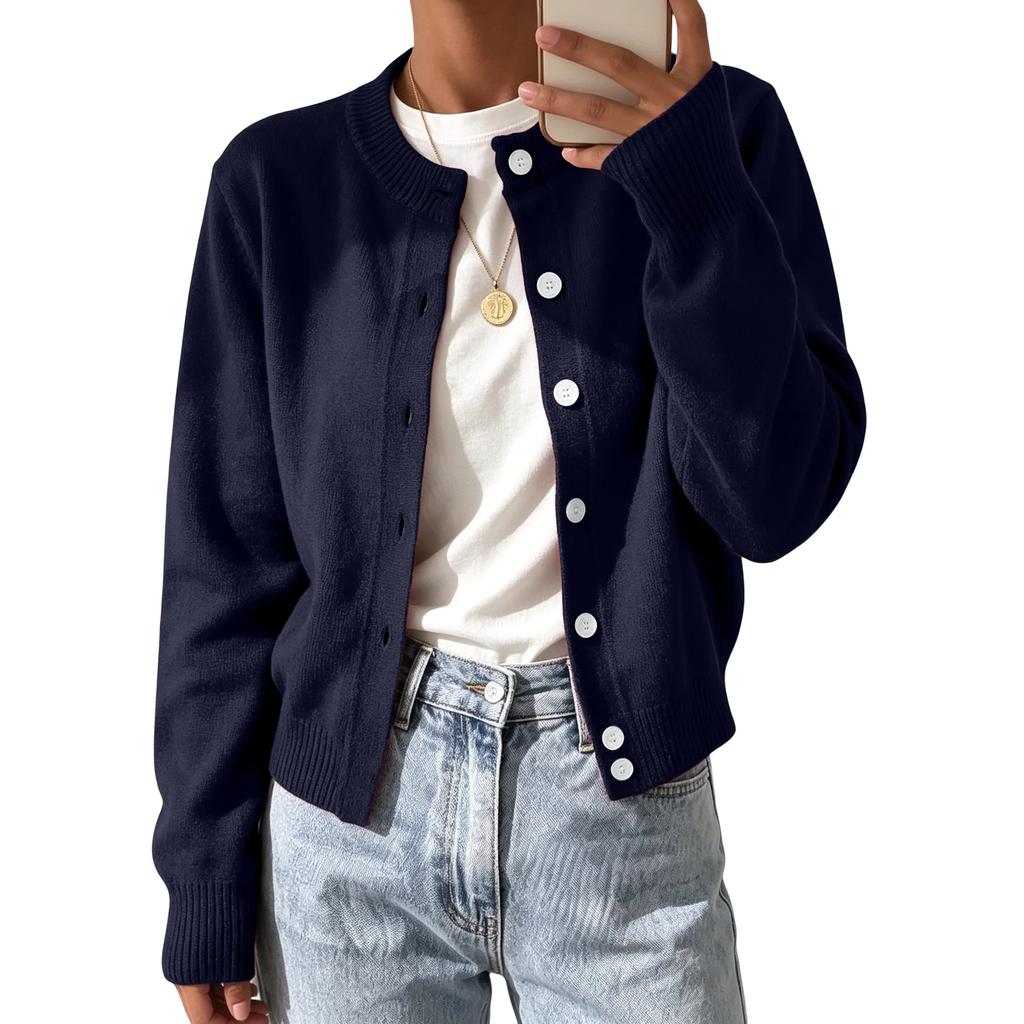 Women's Long Sleeve Button Front Neck Knit Cardigan Sweater for Everyday Wear
