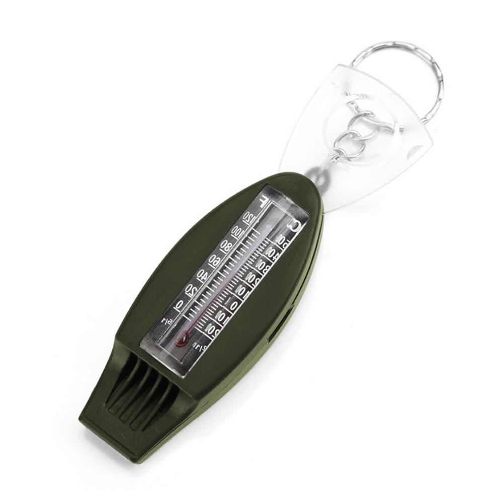 Multifunction 4 in 1 Safety Whistle Compass Thermometer Magnifier with Keychain Outdoor Travel Emergency Survival Kits