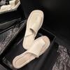 Cowhide Flip-flop Lady Summer New Solid Color Square Toe Modern Slippers Women Outdoor Shoes Korean Chic Low Heel Slides Female