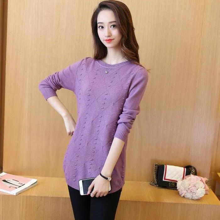 Women's Autumn Winter Long Sleeve Pullover Knitted Tops O-neck Casual Warm Sweaters Ladies Midi Long Slim Sweater