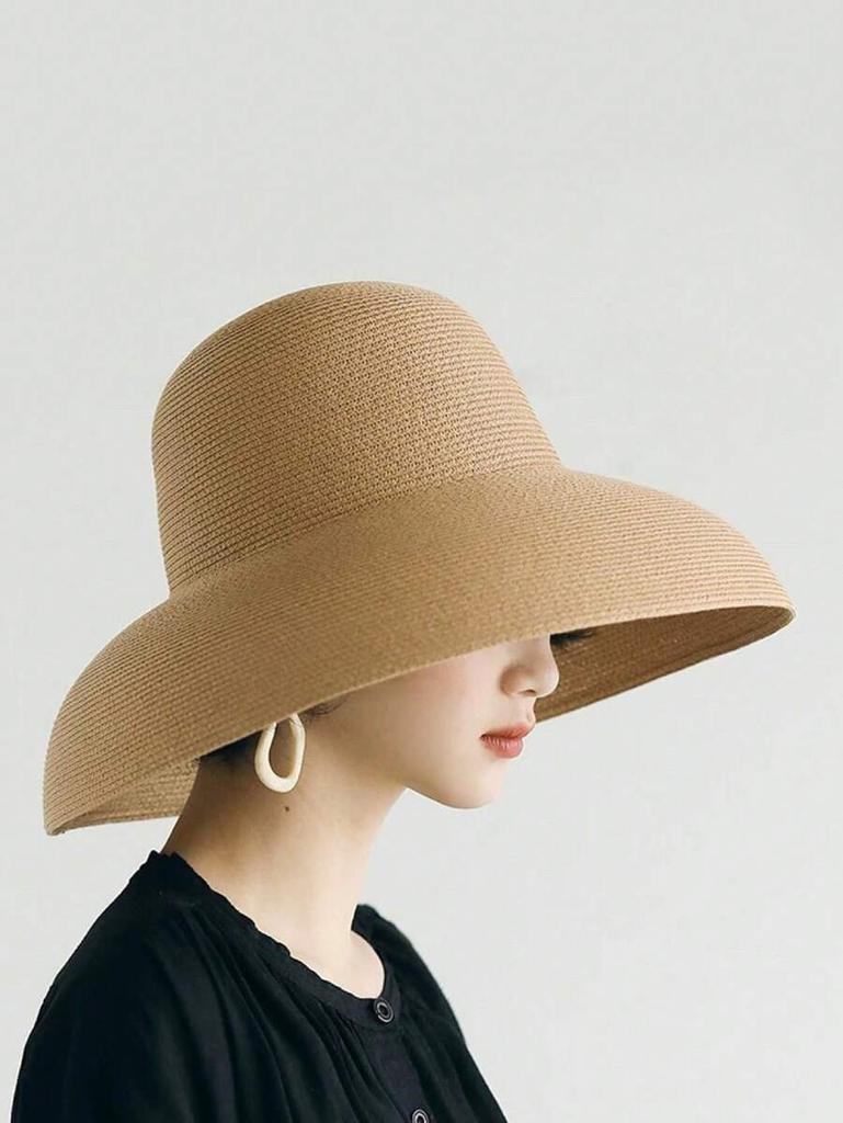 Retro French Style Black Wide Brim Sun Hat For Women Summer Beach UV Protection Casual Bohemian Vintage