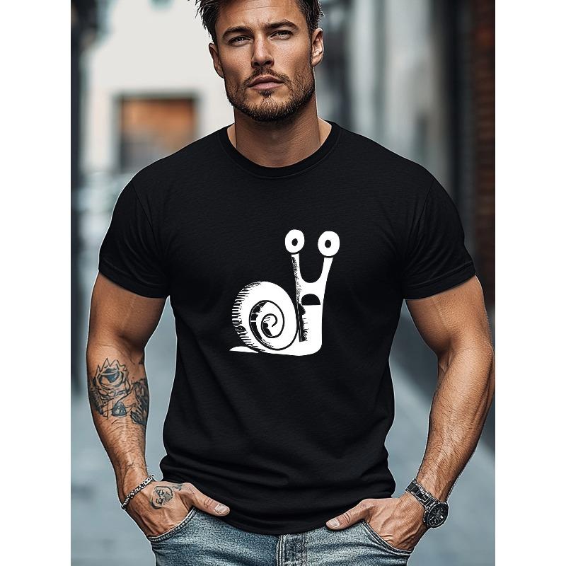 Men's Short Sleeve T-Shirt with Black Cute Snail & Print - Summer Round Neck Tee, Soft Breathable Fabric for Beach, Picnic, Casual Attire