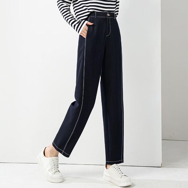 Fanzhen Women's High-Waist Loose Imitation Denim Harem Cropped Pants