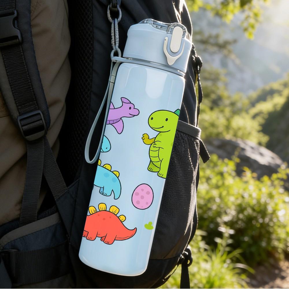 1PC Colorful Dinosaur Kid Cartoon Pattern 750ml Color Plastic Sports Water Bottle Leakproof Flip Straw Lid Suitable for Sports Office Home Use