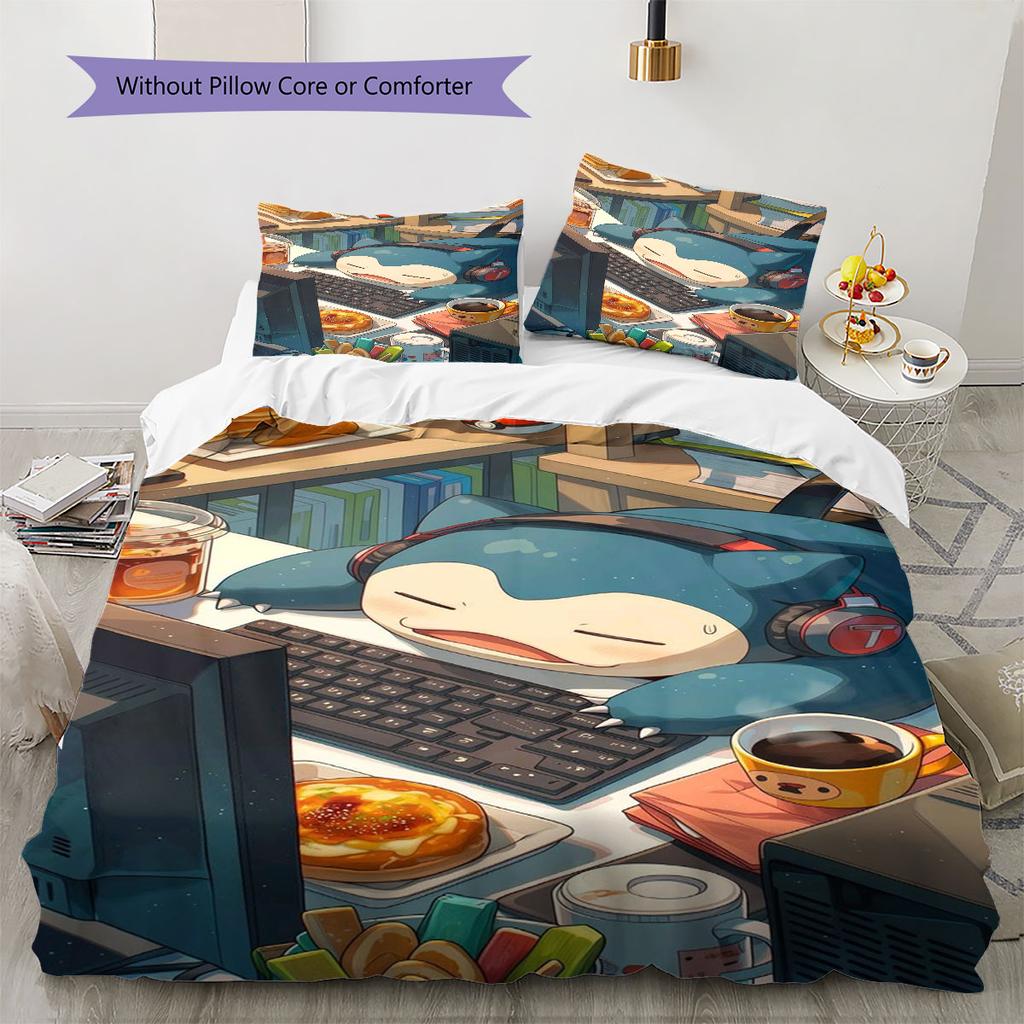 3Pcs Snorlax Bedding Set Kawaii Pokemon Printed Duvet Cover Soft Comfortable Bedroom Decoration