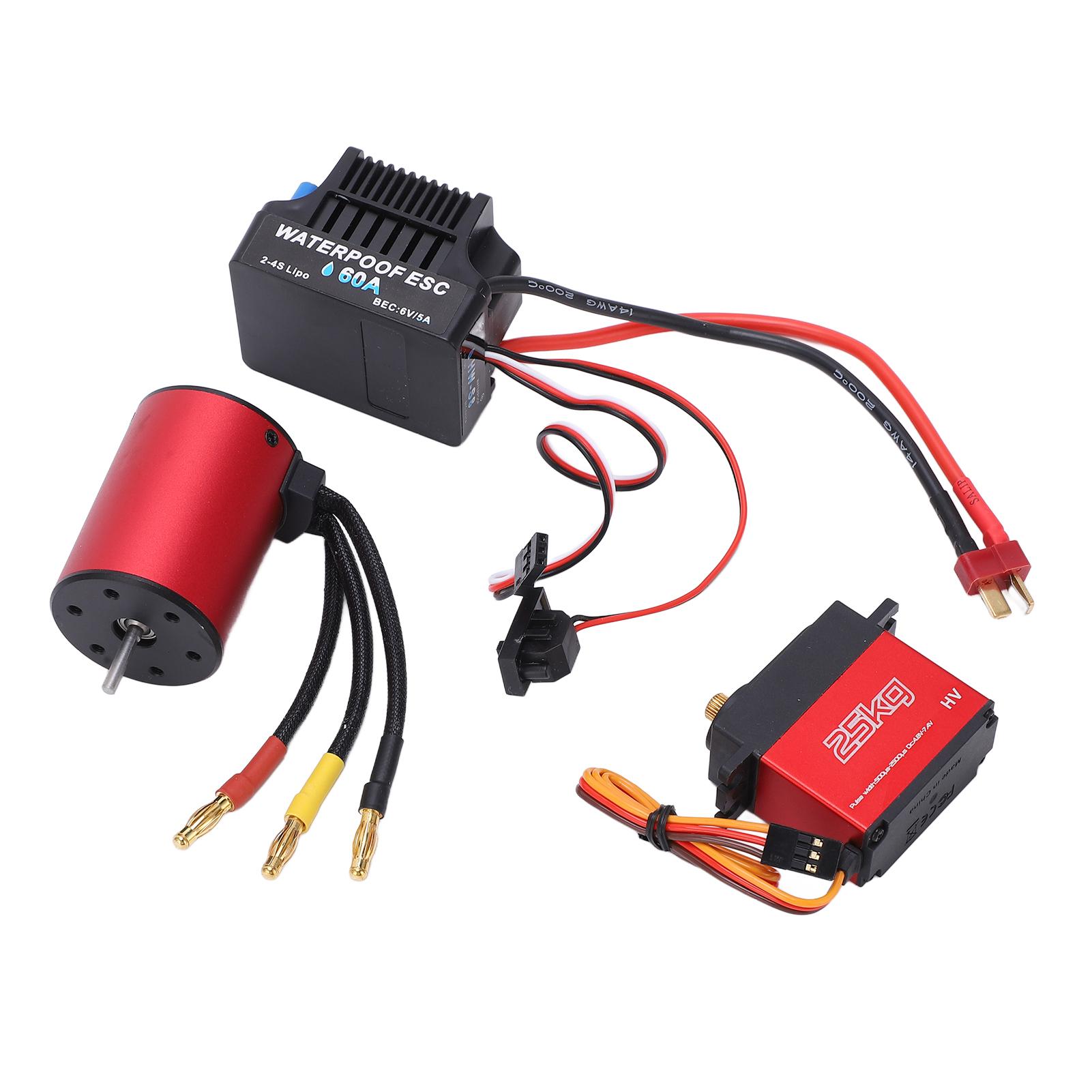

Безколекторний двигун S3650 3100KV з безколекторним ESC на 60А та металевим сервоприводом 25KG Комбо для радіокерованого автомобіля 1:8 1:10 2S 4S