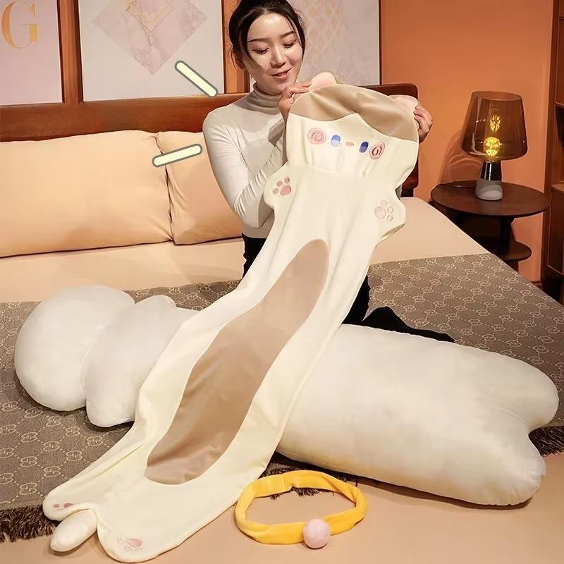 Long Cat Plush Body Pillow Kawaii Cartoon Cat Sleeping Back Cushion Cute Sofa Bedroom Decorative Body Pillow Stuffed Doll Decor