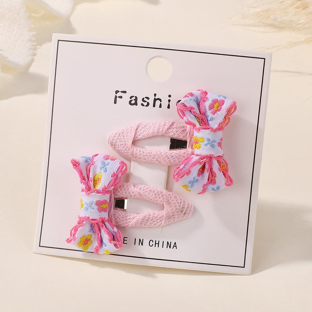 Girl Embroidery Flower Bow Set Fabric Hair Accessories Bangs Clip Cute Fabric Handmade Hairpin 5177