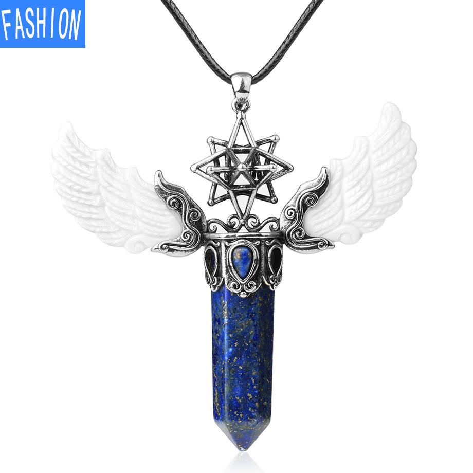 Women'S Three Dimensional Hollow Six Star Natural Crystal Pendant Stone Hexagon Necklace