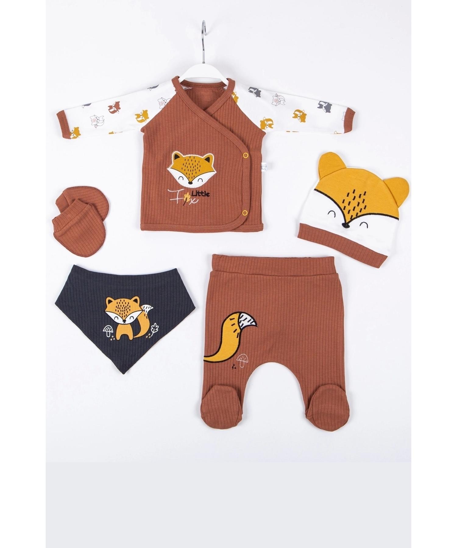 

Little Fox Embroidered 5 Pcs 100% Cotton Baby Boy Hospital Outlet Set