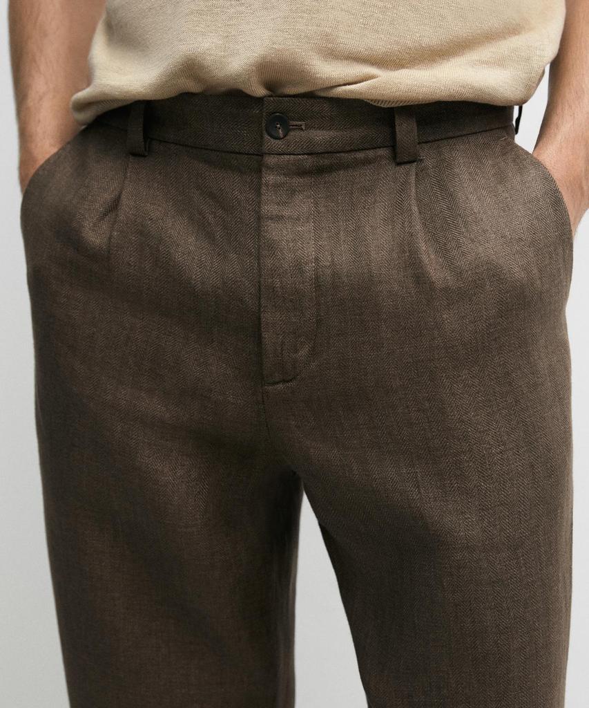 Masimodutti Total Look Linen Herringbone Detail Pants