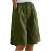 Damen Sommer Shorts Baumwolle Leinen Caprihose Knielang Locker Weiter Bein mit Taschen CGrün XXL Übergröße Freizeithose