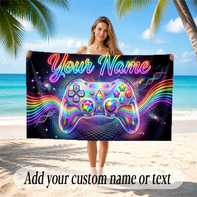 Fantasy Adventure Theme Beach Towel Personalized Custom Name & Text Soft Quick Dry Beach Towel for Swimming Travel