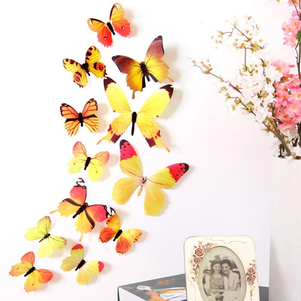 12PCS/Set DIY Home Decoration Single Layer Butterly Wall Sticker PVC Mural Wall Art 3D Decals