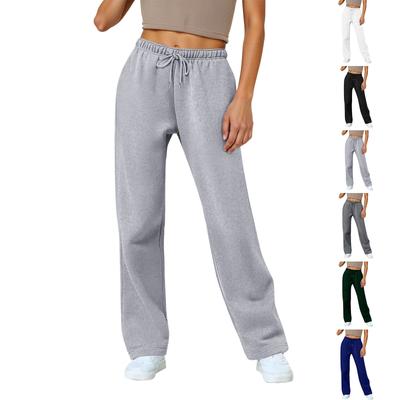 Damen Weitbein Trainingshose Fleecegefüttert Locker Gerade Lässige Hose Sporthose Jogginghose mit Taschen