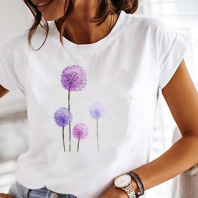 T-shirt da donna a maniche corte con tarassaco di tendenza, stile adorabile, con stampa carina, maglietta da donna, abbigliamento femminile, moda estiva, maglietta grafica casual