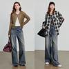 Chuyu Women's 2025 Autumn Street Style Ripped Wide-Leg Jeans