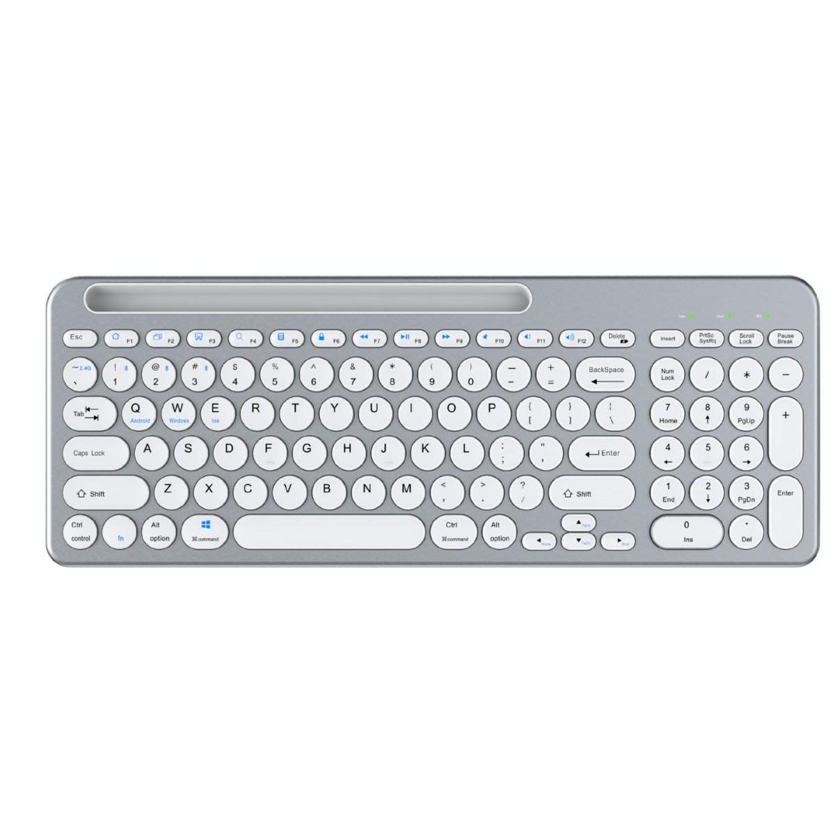 

Three-Mode Wireless Keyboard & Mouse Set with Type-C and USB Interface Silver White Keyboard Only