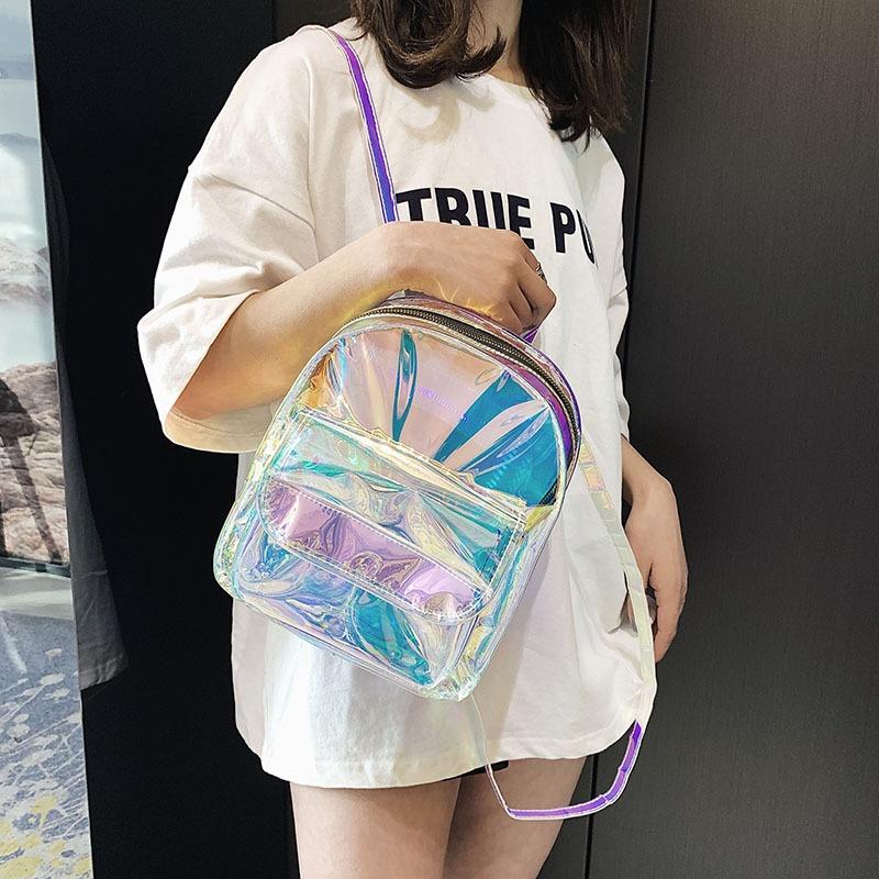 Spring and summer new laser multi-purpose backpack female fashion versatile transparent fairy jelly bag