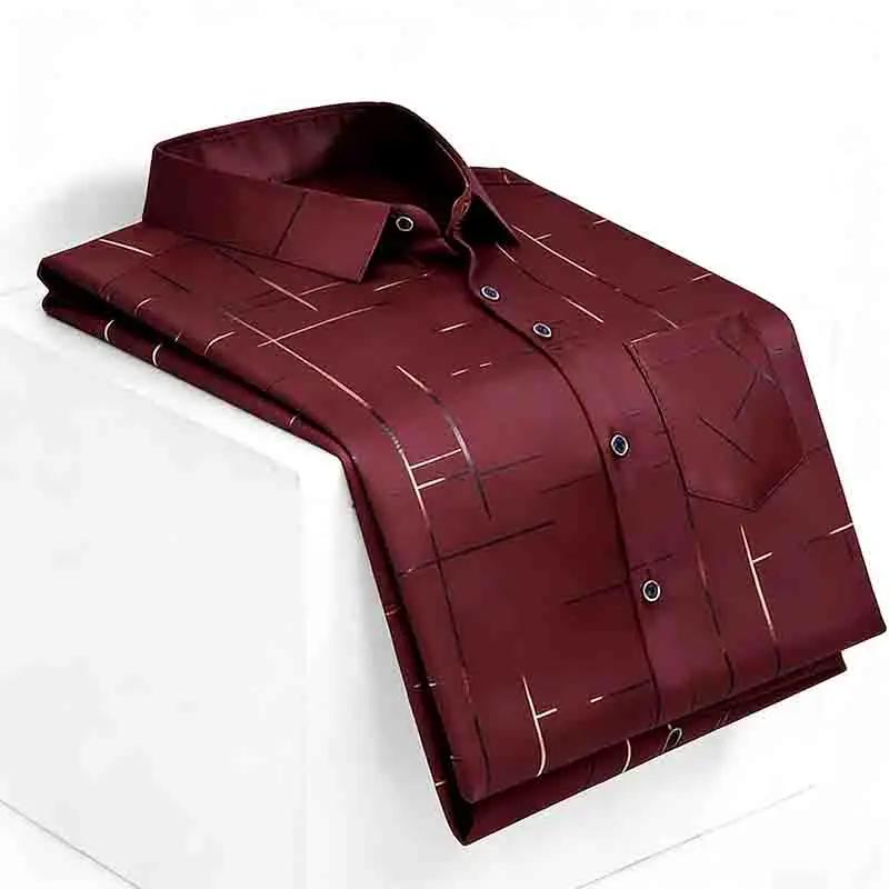 

2026 Fashion Men s Line Print Long Sleeve Shirt Breathable Casual Daily Wear Button Down Top 4XL червоний
