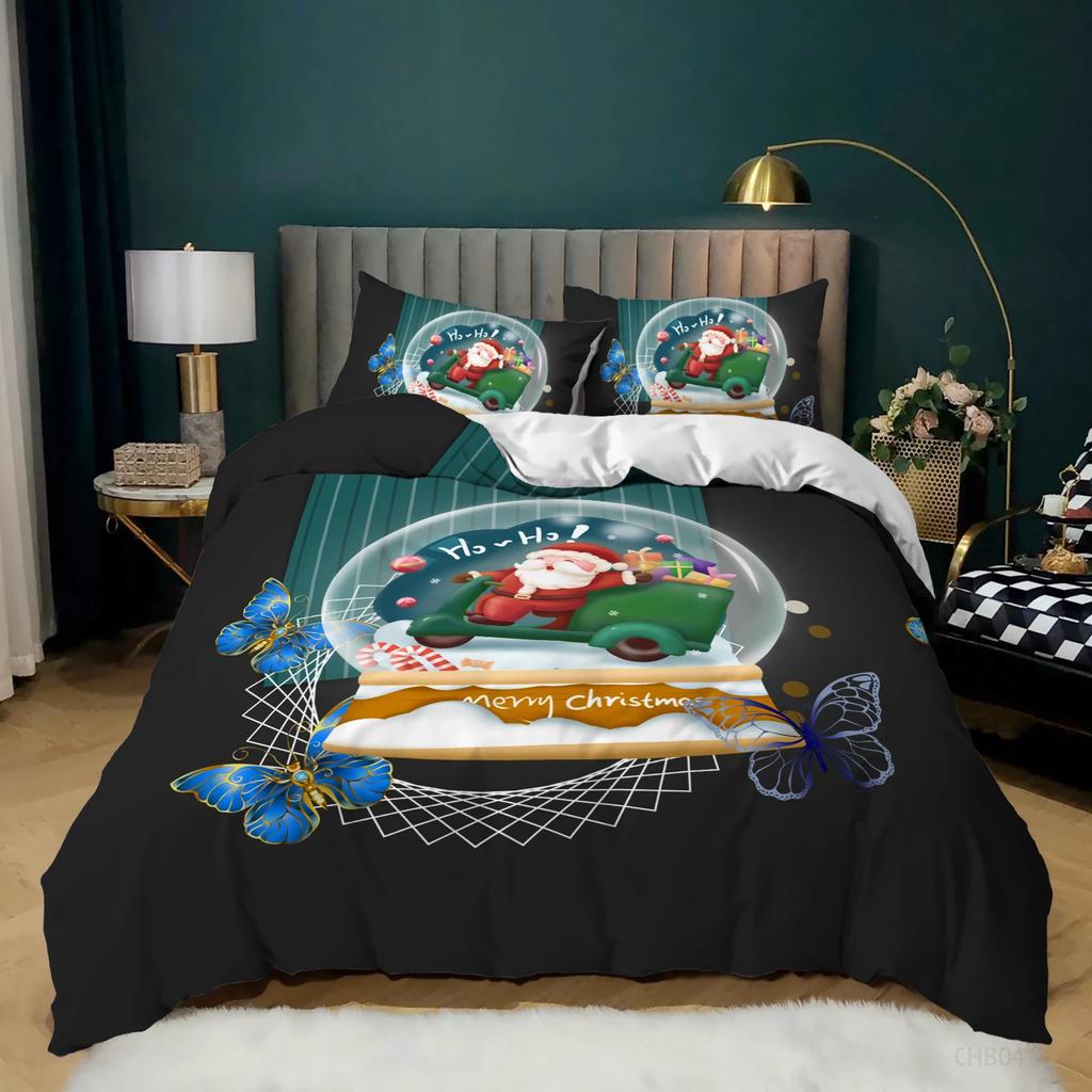 Christmas Soft Duvet Cover Carton Mery Chirstmas Santa Claus Elk Comfortable Quilt Cover Gren for Children Adult Peoples Holiday Gifts Bedrom Decor