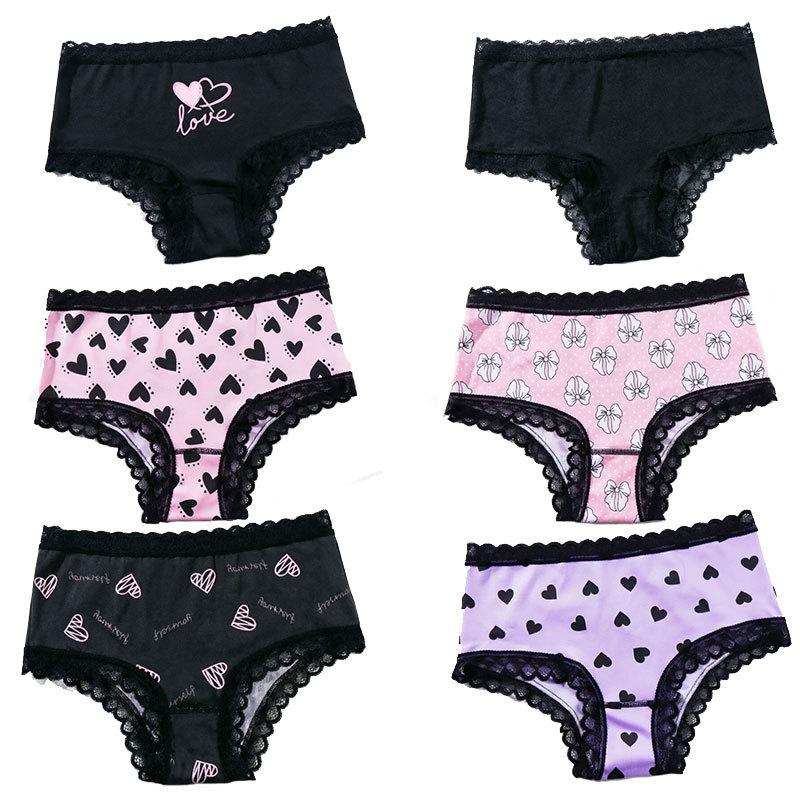 Ladies Summer Print Lace Lace Lace Comfortable Cotton Crotch Mid Low Waist Triangle Briefs