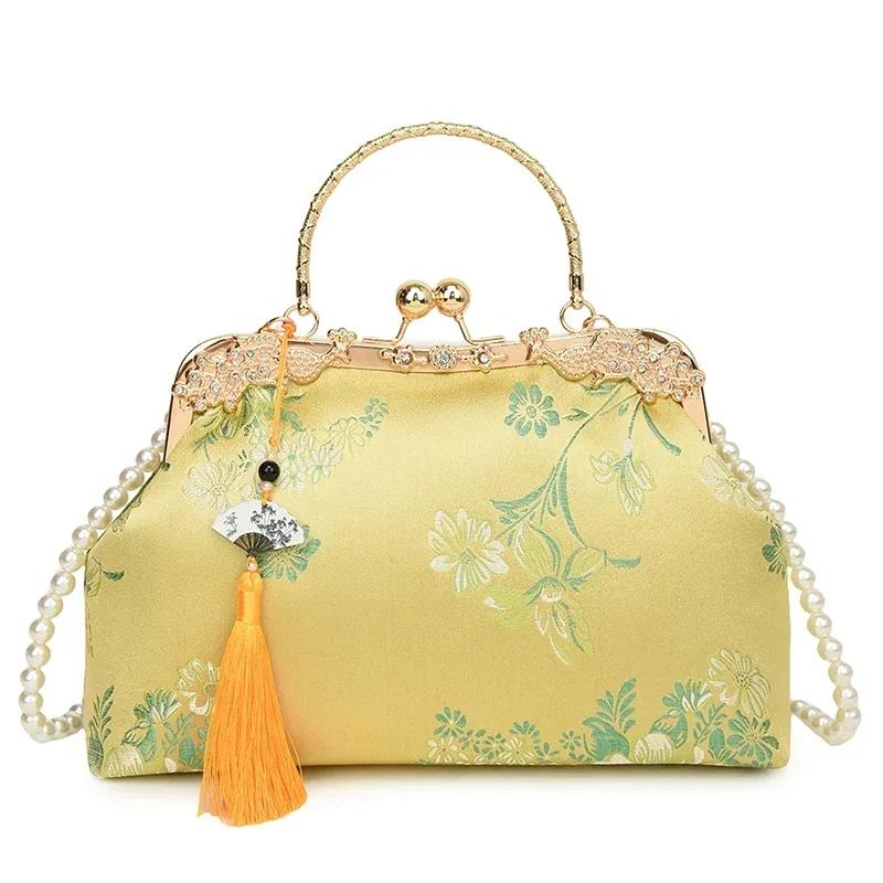 Slik Embroidered Chinese Style Top-Handle Bags Beading Fashiable Women's Bags  Sale 2026 Fashi Tassel Women's Handbag