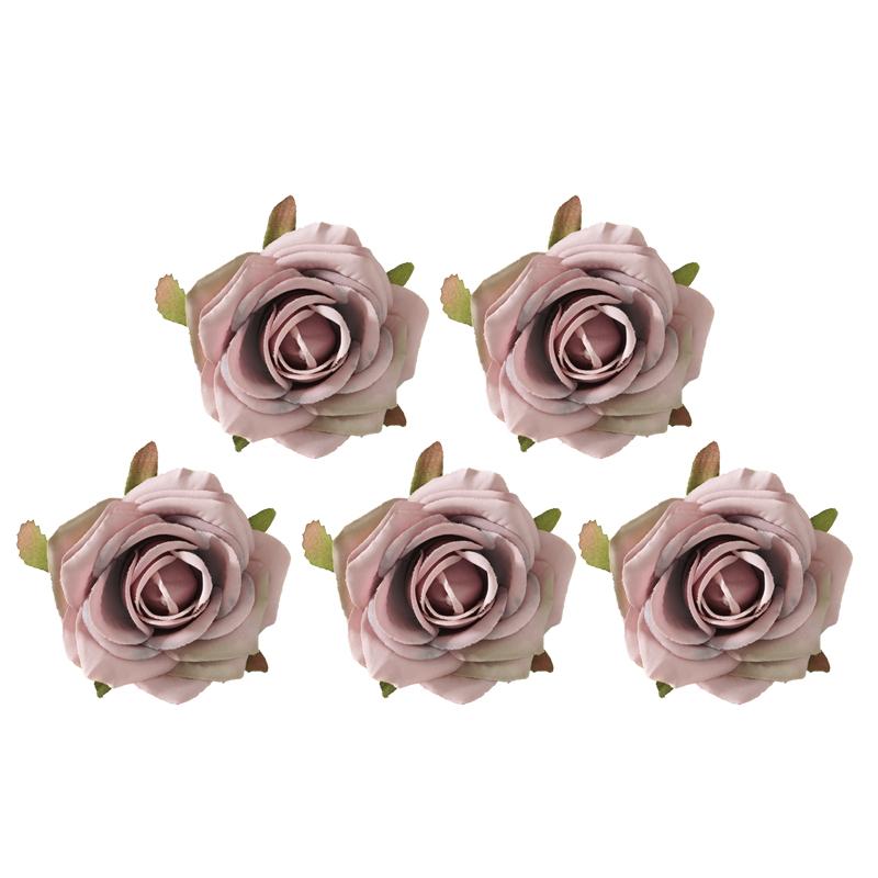 5pcs White Roses Silk Artificial Flowers Heads for Wedding Home Cake Birthday Party Decoration Fake Scrapbook Wreath Accessories