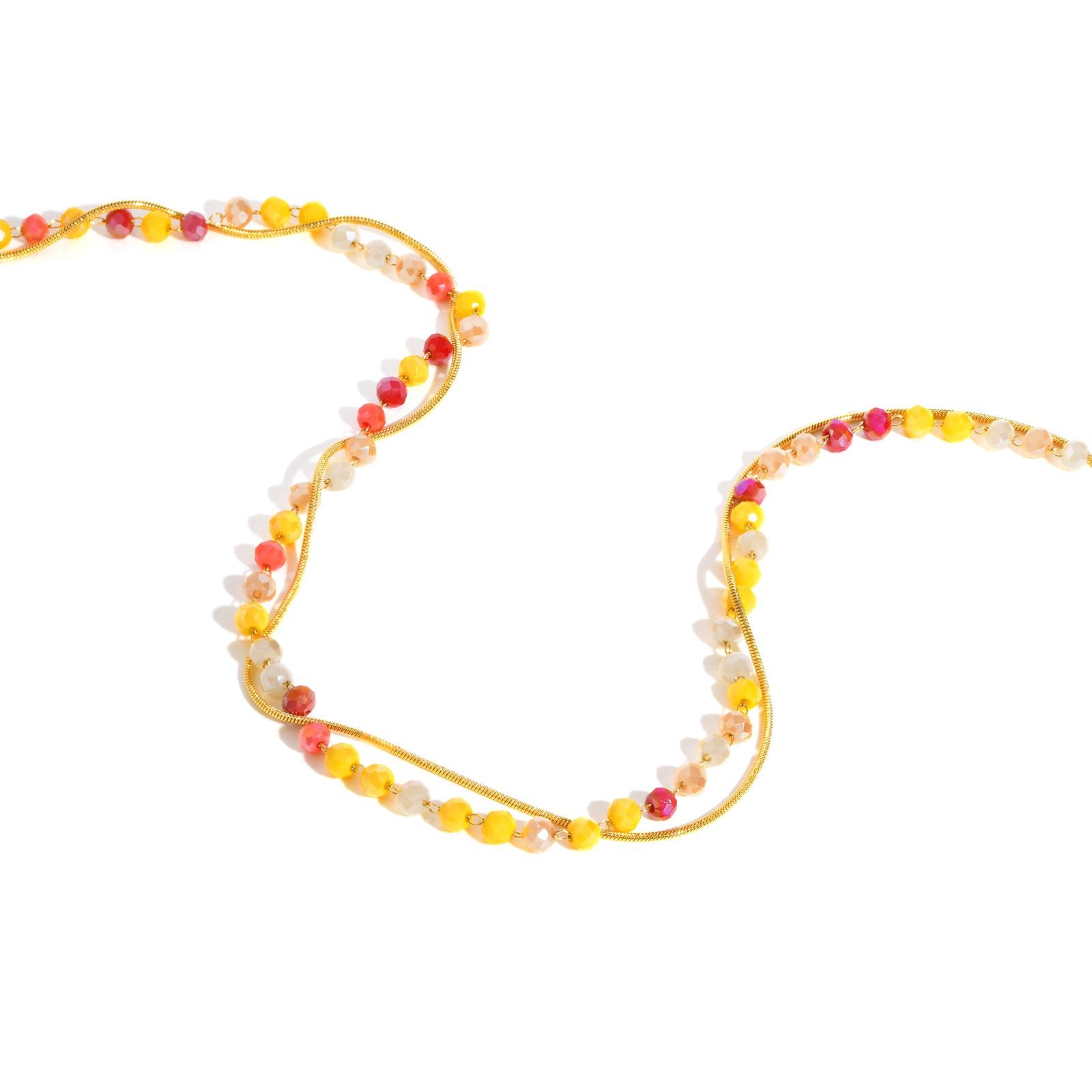 

Colored Glass Beaded Necklace for Women,Gold Color Round Snake Chain Necklaces,Unique Stacked Stainless Steel Jewelry Gifts