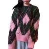 Lazy wind jacquard Christmas rhombus sweater women's new autumn and winter round neck pullover outer wear knitted sweater women