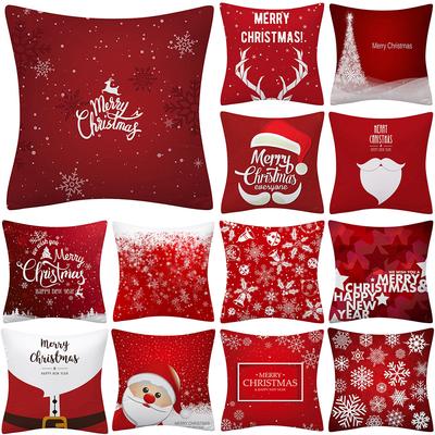 Happy New Year Christmas Decoration Print Pattern Cushion Cover Home Living Room Sofa Decoration Square Pillow Pillow Cover